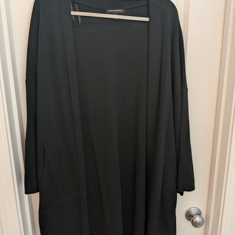 Banana Republic Black Open-Front Long Cardigan
